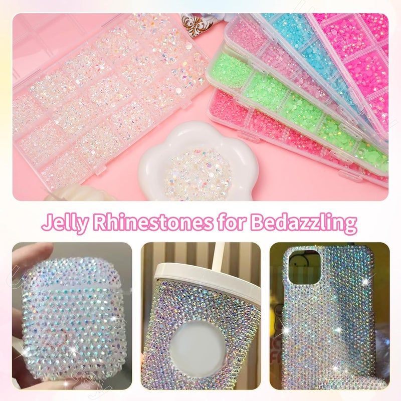 Uotey 16000 Pcs Resin Rhinestones for Crafting, Flatback Transparent Gems Jelly Rhinestones, Mixed Sizes Bedazzling Crystal with Pickup Tool for DIY Crafts Clothing Tumblers Mugs Shoes Fabric Nail Art - Image 5